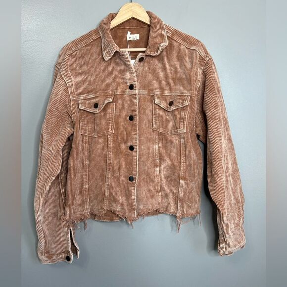 POL light brown corduroy distressed jacket size large edgy rocker spring fall - Picture 4 of 6